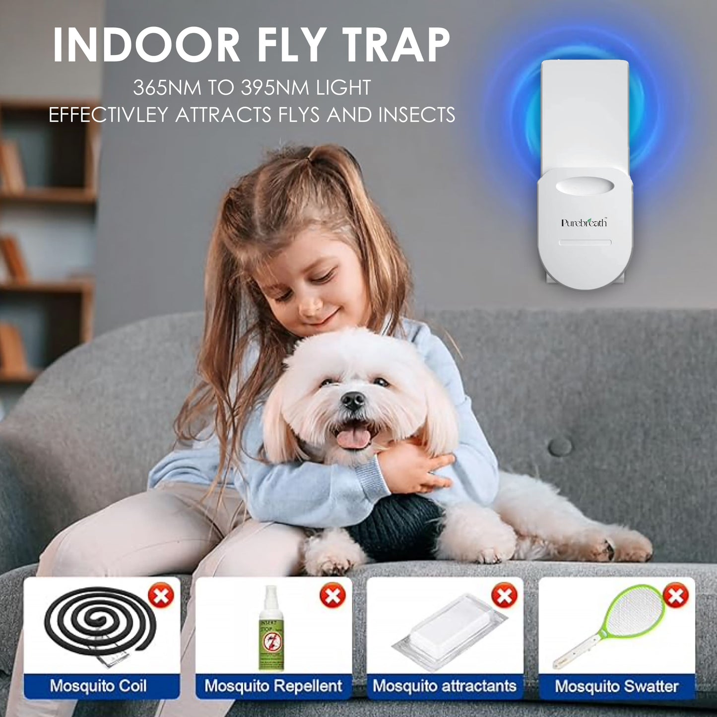 Purebreath Fly Trap Indoor, Plug-in Flying Insect Trap for Mosquito, Flies, Fruit Flies, Moths, Gnats
